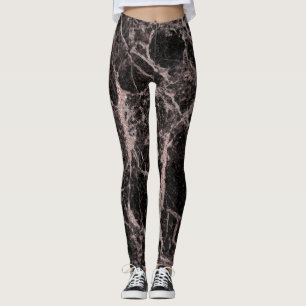 Schwarz & Rose Gold Rosa Glitzer Marmorschlauch Leggings