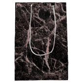 Schwarz & Rose Gold Rosa Glitzer Marmorschlauch Mittlere Geschenktüte (Rückseite)