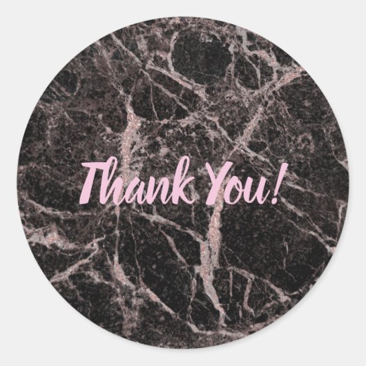 Schwarz & Rose Gold Rosa Glitzer Marmorschlauch Runder Aufkleber (Vorderseite)