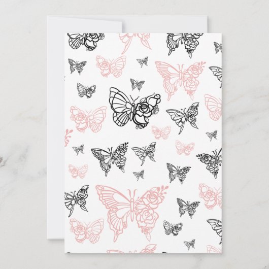 Schwarz & Rose Gold Schmetterlinge Weißes Brautpar Einladung (Rückseite)