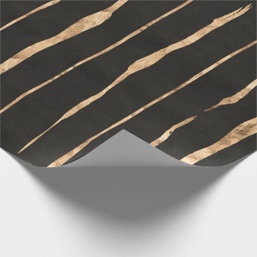 Schwarz-Rose-Gold-Streifen-Muster Geschenkpapier (Ecke)