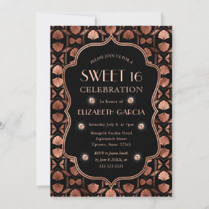 Schwarz & Roségold Art Deco Vintage Rahmen Sweet 1 Einladung