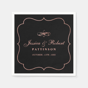 Schwarz & Roségold Elegante klassische Hochzeits Serviette