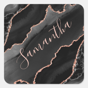 Schwarz-Roségold-Faux-Glitter-Achat Quadratischer Aufkleber