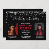 Schwarz-Rot-Abschluss-Einladung Einladung (Vorne/Hinten)