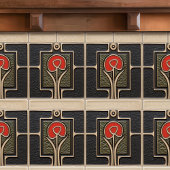 Schwarz-Rot-Abstrakte Blume Mitte des Jahrhunderts Fliese