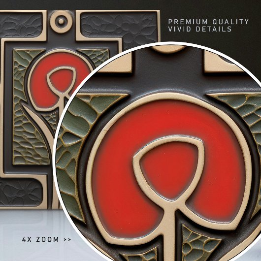 Schwarz-Rot-Abstrakte Blume Mitte des Jahrhunderts Fliese