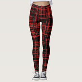 Schwarz-Rot-Abstraktes Streifenmuster Leggings (Vorderseite)