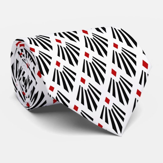 Schwarz-Rot-Art-Deco-Muster Krawatte (Gerollt)