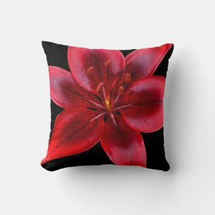 Schwarz-Rot-Asiatische Liege Blume Kissen
