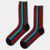 Schwarz Rot Blau Streifen Muster Socken (Linkes Detail)
