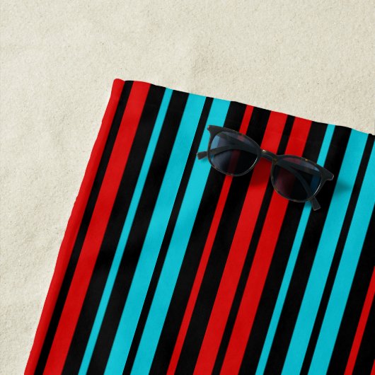 Schwarz Rot Blau Streifen Muster Strandtuch (Beispiel)