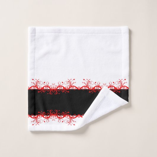 Schwarz-Rot-blüh Badhandtuch Set (Waschlappen)