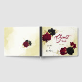 Schwarz-Rot-Blume-Gold-Blätter Gästebuch (Voll)