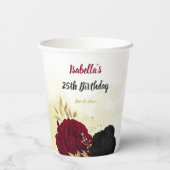 Schwarz-Rot-Blume-Gold-Blätter Pappbecher (Rückseite)
