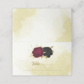 Schwarz-Rot-Blume-Gold-Blätter Platzkarte (Außenseite Aufgefaltet)