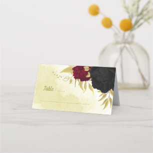 Schwarz-Rot-Blume-Gold-Blätter Platzkarte