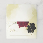 Schwarz-Rot-Blume-Gold-Blätter Platzkarte (Außenseite Aufgefaltet)