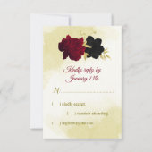 Schwarz-Rot-Blume-Gold-Blätter RSVP Karte (Vorderseite)