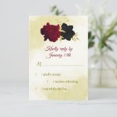 Schwarz-Rot-Blume-Gold-Blätter RSVP Karte (Stehend Vorderseite)