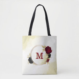Schwarz-Rot-Blume-Gold-Blätter Tasche