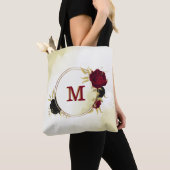 Schwarz-Rot-Blume-Gold-Blätter Tasche (Von Nahem)