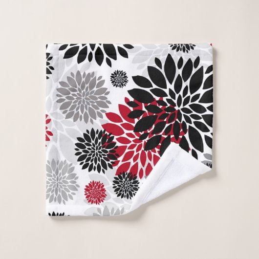 Schwarz-Rot-Blume Muster Badehandtuch Set (Waschlappen)
