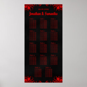 Schwarz-Rot-Blüte 14 Hochzeitstische - Sitzkarte Poster