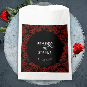 Schwarz-Rot-Blütengotik Dunkle Elegante Hochzeit Geschenktütchen