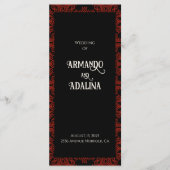 Schwarz-Rot-Blütengotik Dunkle Elegante Hochzeit Menükarte (Vorderseite)