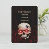 Schwarz-Rot-Blütenschwarz-moodisch-gotischer Schäd Save The Date (Stehend Vorderseite)