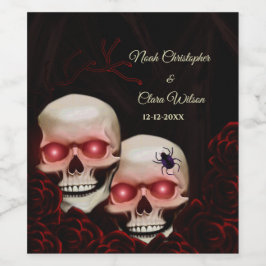 Schwarz-Rot-Blütenschwarz-moodisch-gotischer Schäd Weinetikett