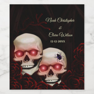 Schwarz-Rot-Blütenschwarz-moodisch-gotischer Schäd Weinetikett