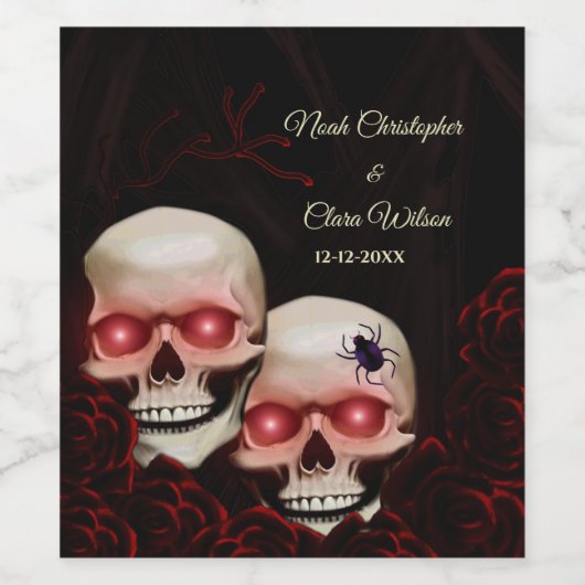 Schwarz-Rot-Blütenschwarz-moodisch-gotischer Schäd Weinetikett (Einzelnes Label)