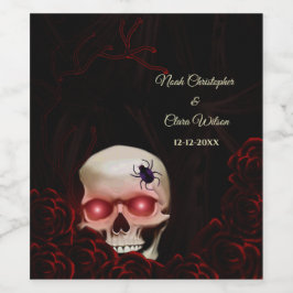 Schwarz-Rot-Blütenschwarz-moodisch-gotischer Schäd Weinetikett