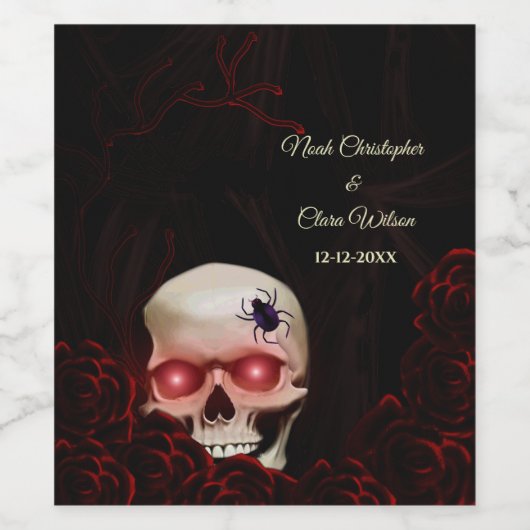 Schwarz-Rot-Blütenschwarz-moodisch-gotischer Schäd Weinetikett (Einzelnes Label)