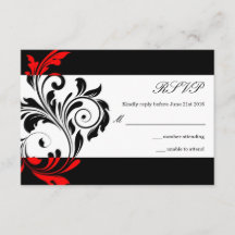 Schwarz-Rot-Blütenwirbel-Hochzeitsskalender RSVP