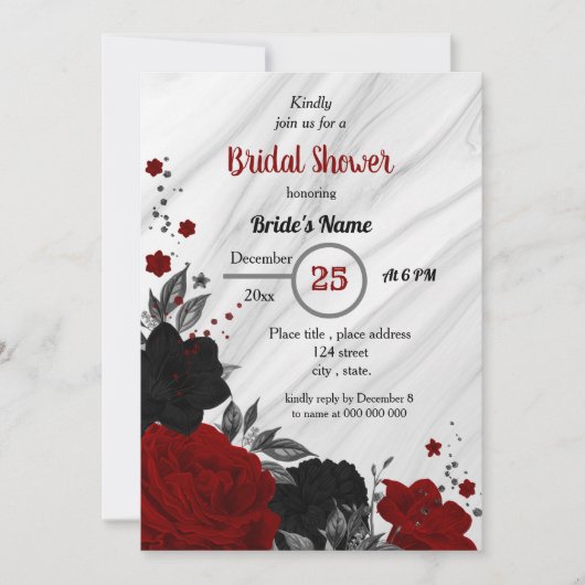 Schwarz-Rot-Brautparty Einladung (Vorderseite)