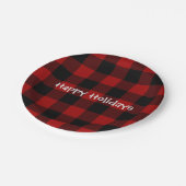 Schwarz-Rot-Büffel kariert Pappteller (Schrägansicht)