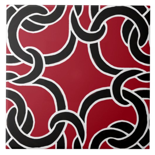 Schwarz-Rot-Chic-Knie Nahtlose Muster Tile Fliese (Vorderseite)