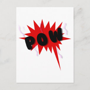 Schwarz/Rot-Comic-Text und Erstplattung POW Postkarte
