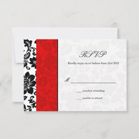 Schwarz-Rot-Damaske-Hochzeit-UAWG RSVP Karte (Vorderseite)