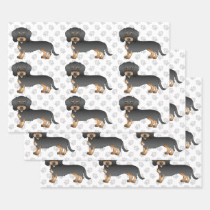 Schwarz-Rot-Draht-haariger Dachshund-Hund-Muster Geschenkpapier Set