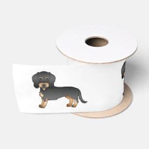 Schwarz-Rot-Drahtiger Dachshund-Cartoon-Hund Satinband