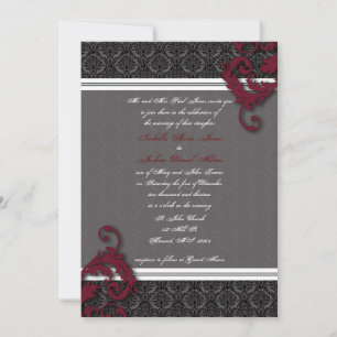 Schwarz-Rot-Elegante Damask Einladung