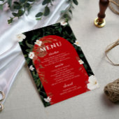 Schwarz-Rot-Elegantes White Floral Wedding Menu Menükarte