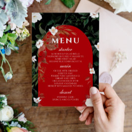 Schwarz-Rot-Elegantes White Floral Wedding Menu Menükarte