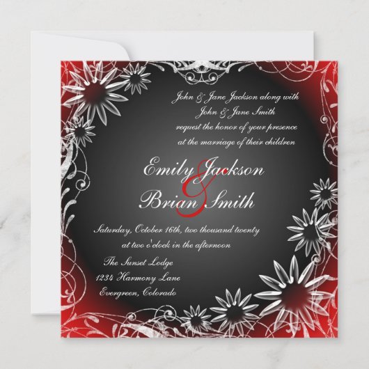 Schwarz-Rot fade daisy Blume Einladungen Hochzeit (Vorderseite)