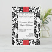 Schwarz/Rot-Flora-Damaskus-Hochzeitseinladung Einladung (Stehend Vorderseite)
