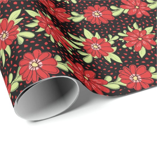 Schwarz-Rot-Flora-Muster Geschenkpapier (Rolleneckpunkt)